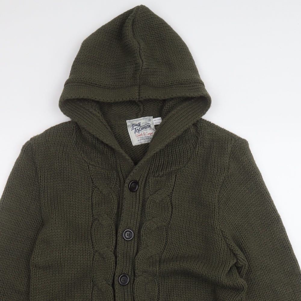 Topman Mens Green Collared  Acrylic Cardigan Jumper Size M
