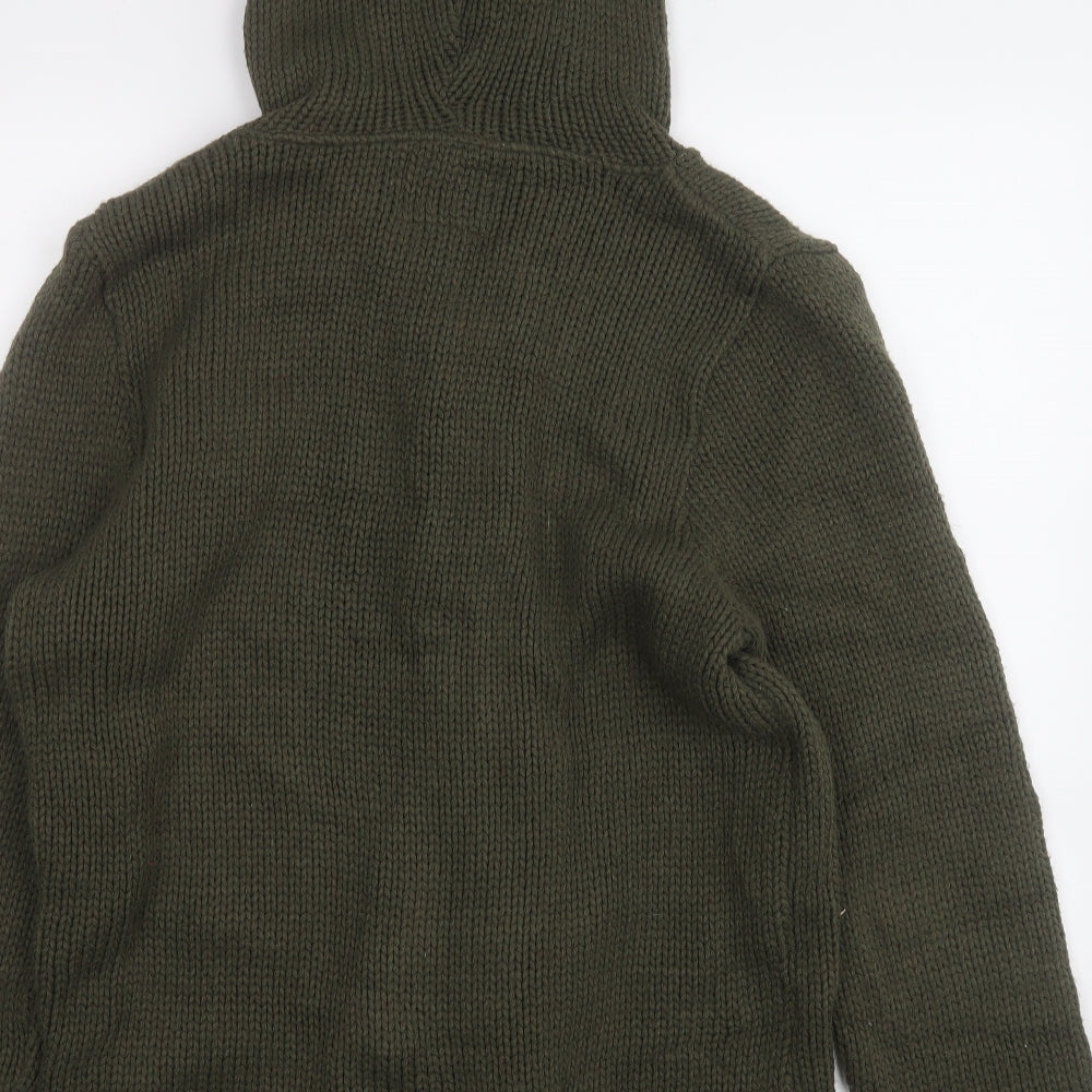 Topman Mens Green Collared  Acrylic Cardigan Jumper Size M