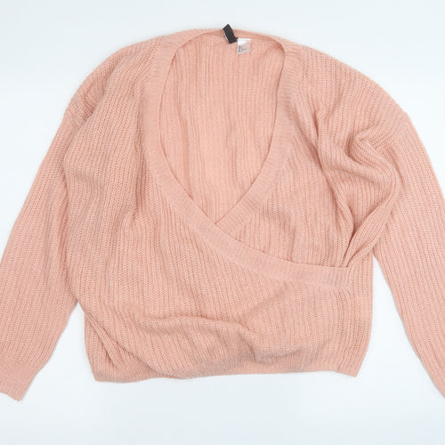 Divided Womens Pink V-Neck  Acrylic Pullover Jumper Size L