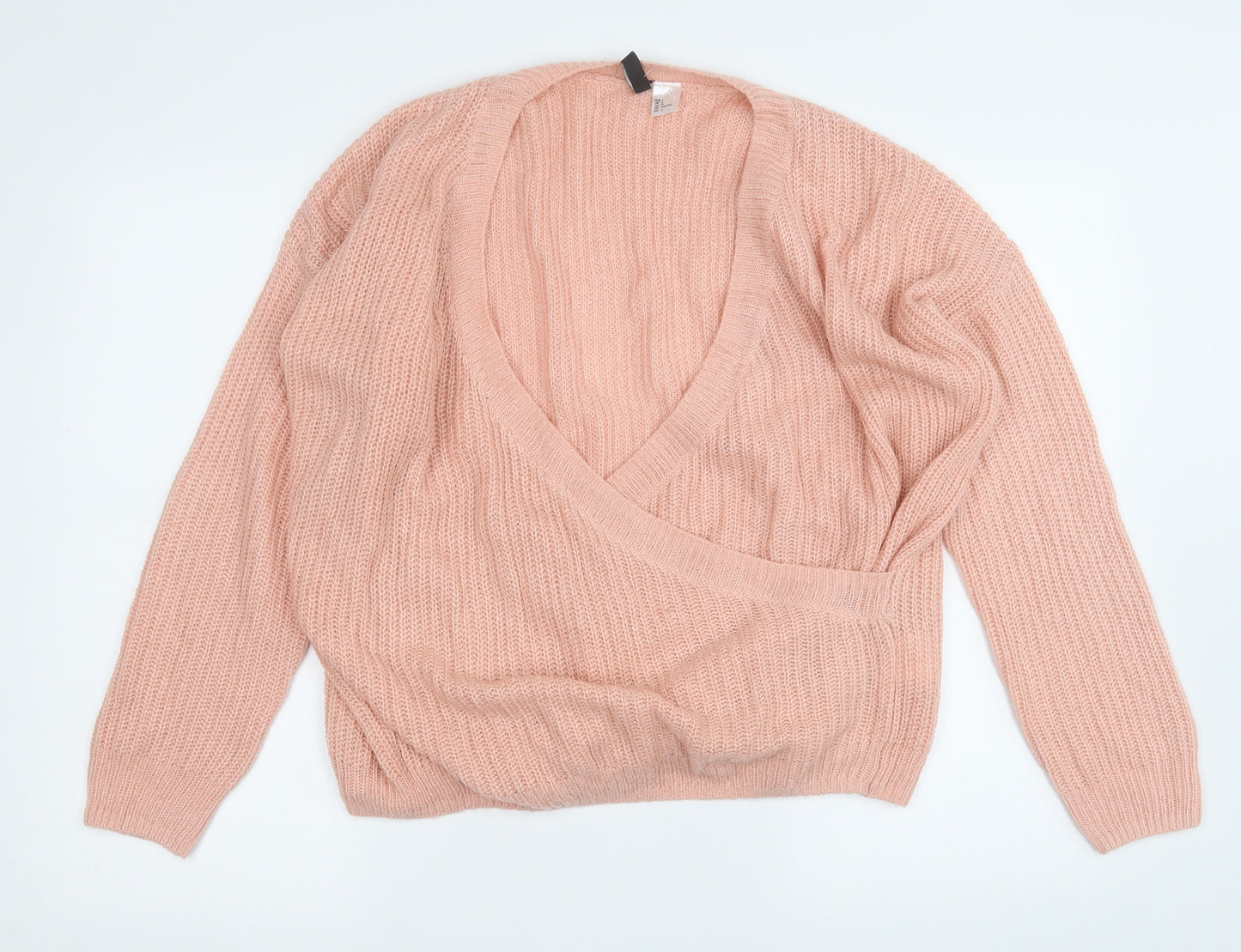 Divided Womens Pink V-Neck  Acrylic Pullover Jumper Size L