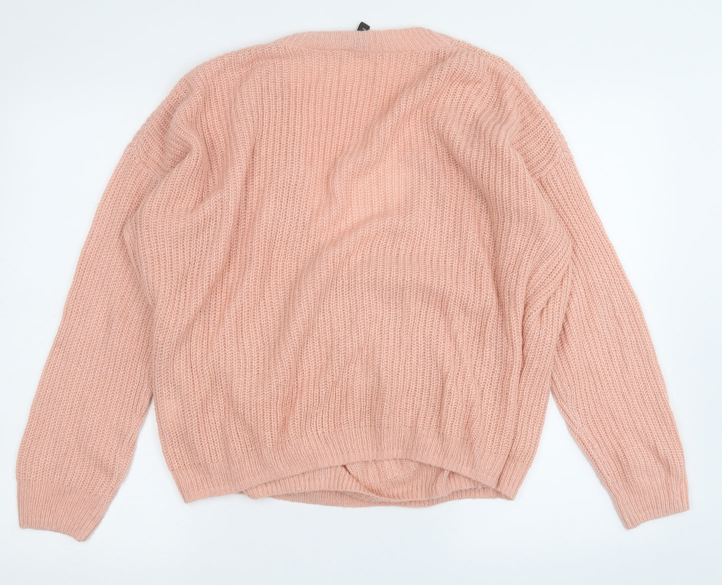 Divided Womens Pink V-Neck  Acrylic Pullover Jumper Size L