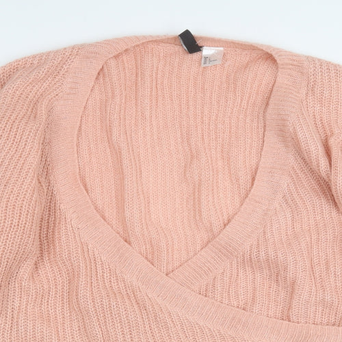 Divided Womens Pink V-Neck  Acrylic Pullover Jumper Size L