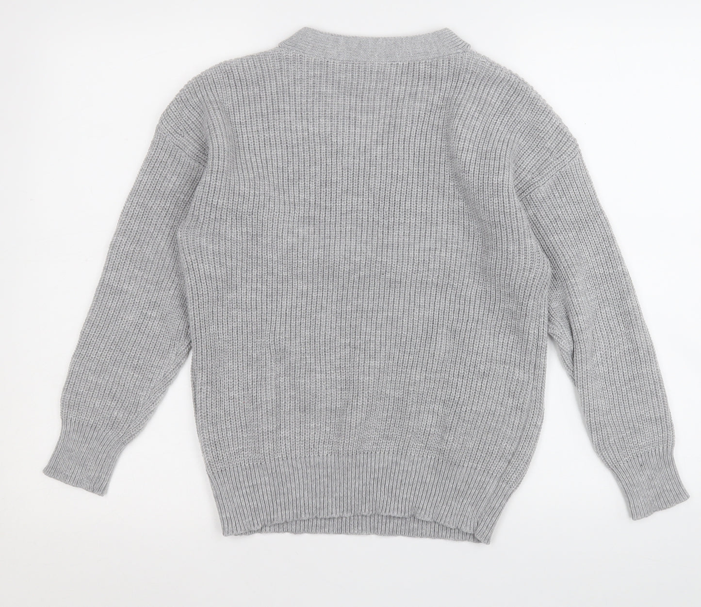 Shien Womens Grey V-Neck  Acrylic Pullover Jumper Size S