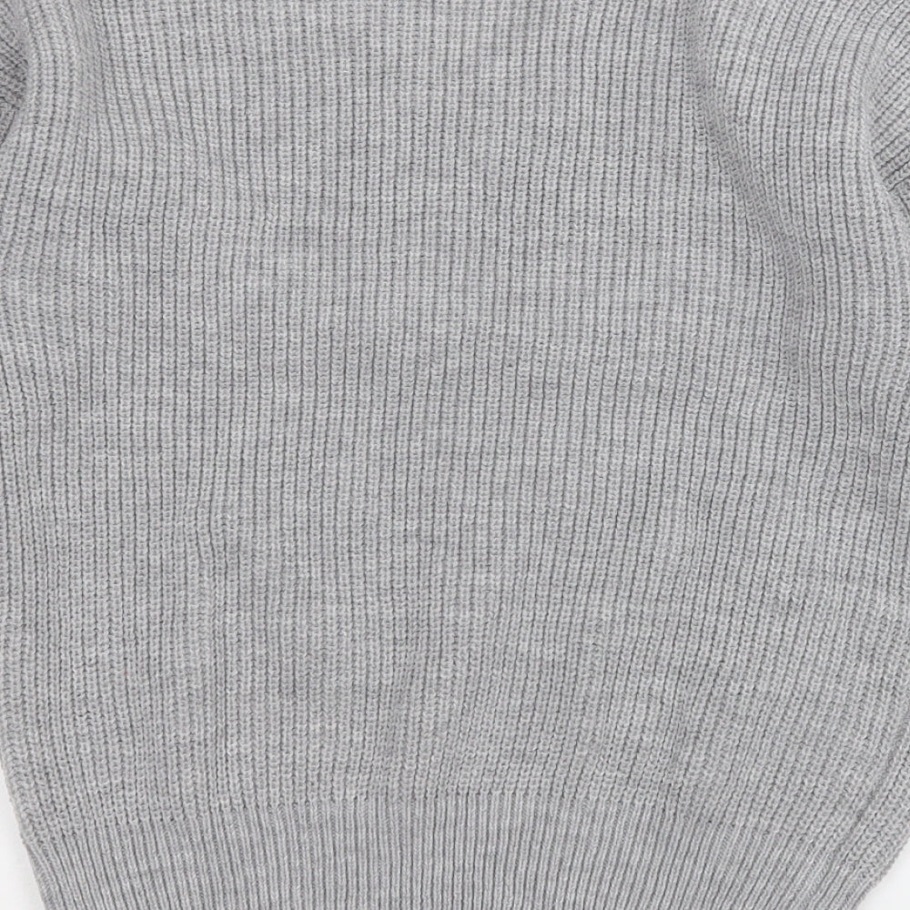 Shien Womens Grey V-Neck  Acrylic Pullover Jumper Size S