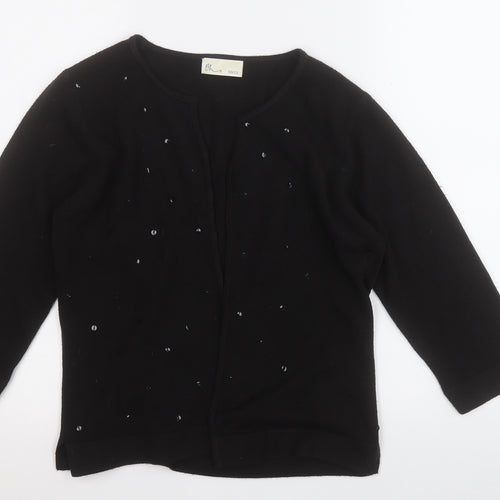 BHS Womens Black Round Neck Geometric Acrylic Cardigan Jumper Size 10   - sequins
