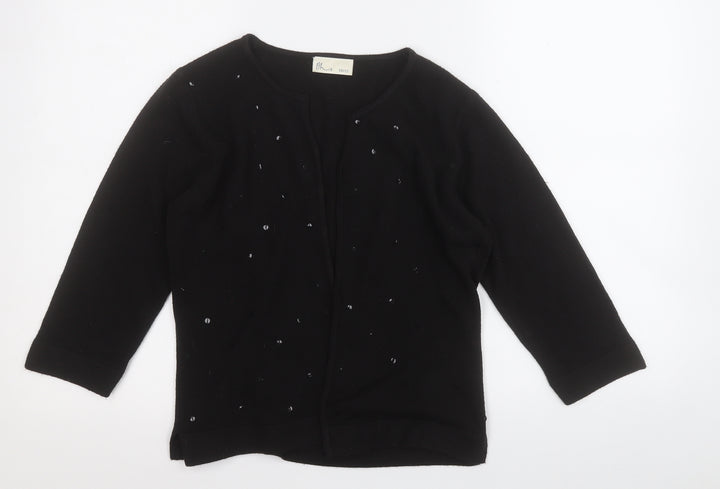 BHS Womens Black Round Neck Geometric Acrylic Cardigan Jumper Size 10 - sequins