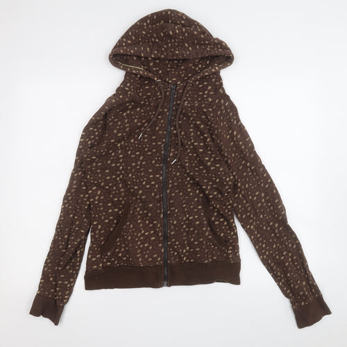 only limitless Womens Brown Geometric Cotton Full Zip Hoodie Size M  Zip