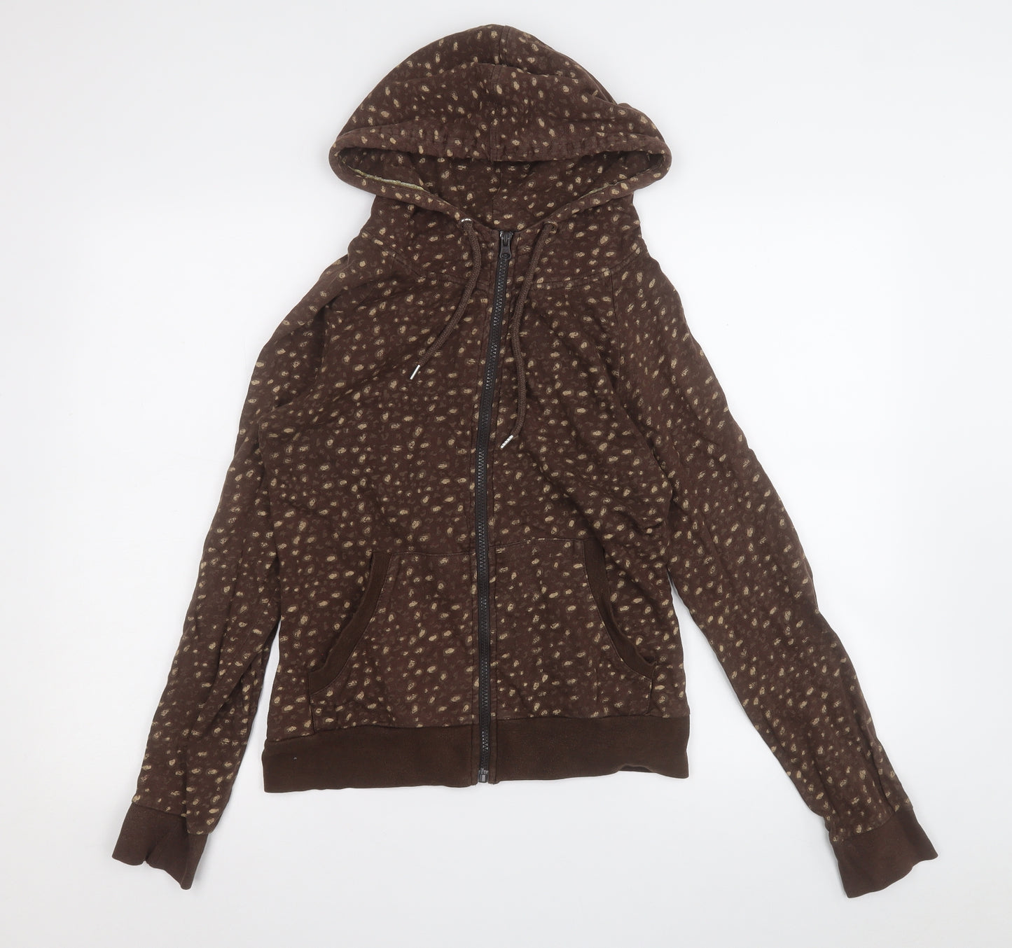 only limitless Womens Brown Geometric Cotton Full Zip Hoodie Size M  Zip