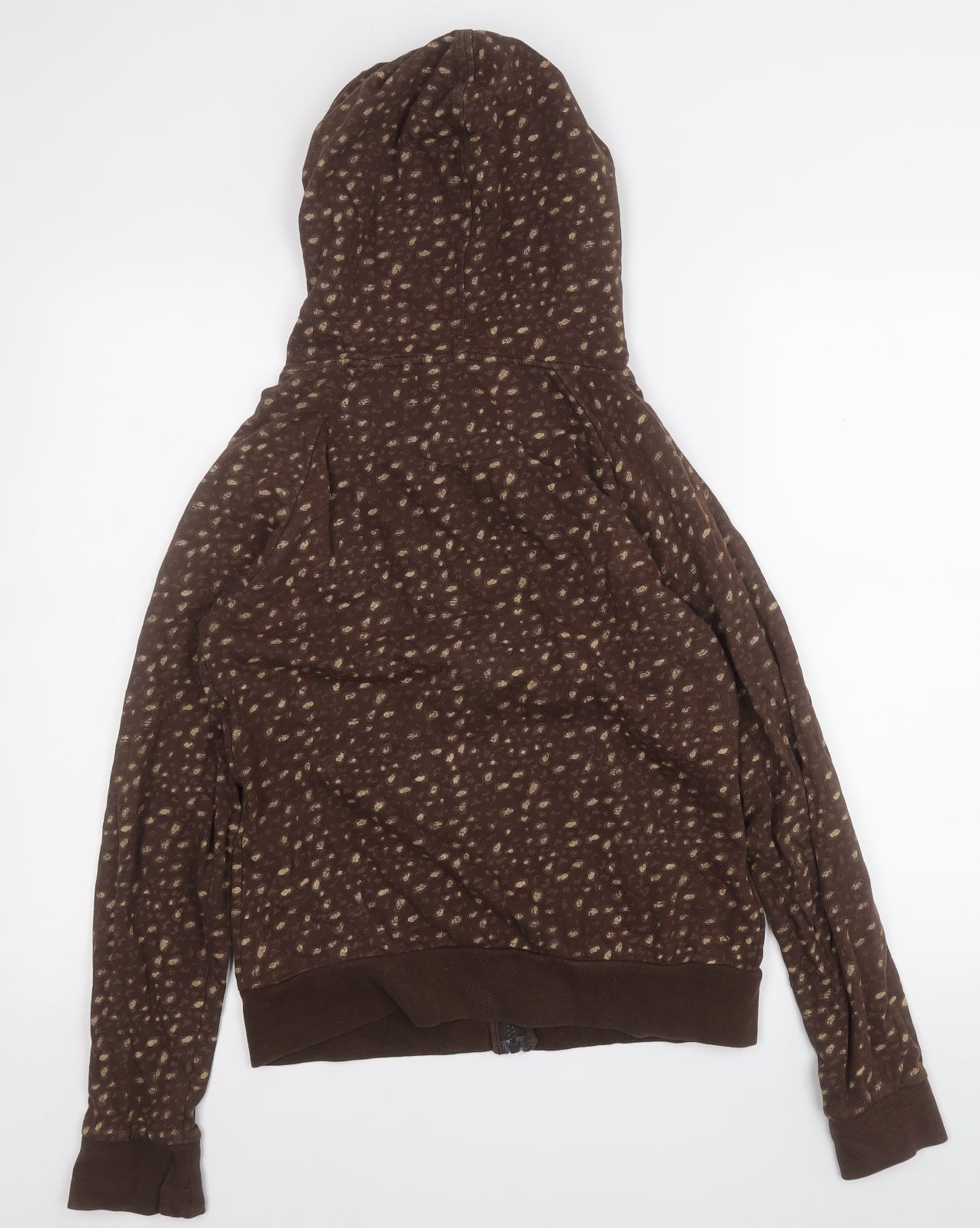 only limitless Womens Brown Geometric Cotton Full Zip Hoodie Size M  Zip