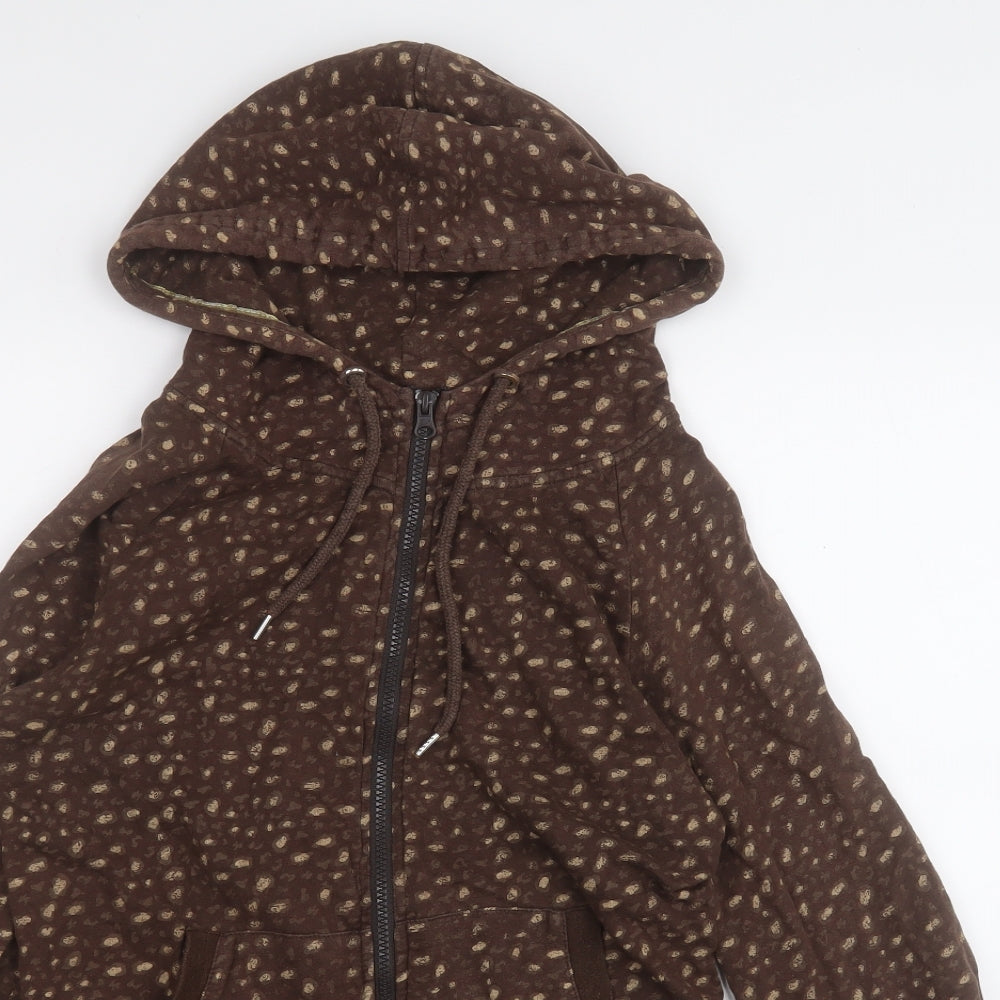 only limitless Womens Brown Geometric Cotton Full Zip Hoodie Size M  Zip
