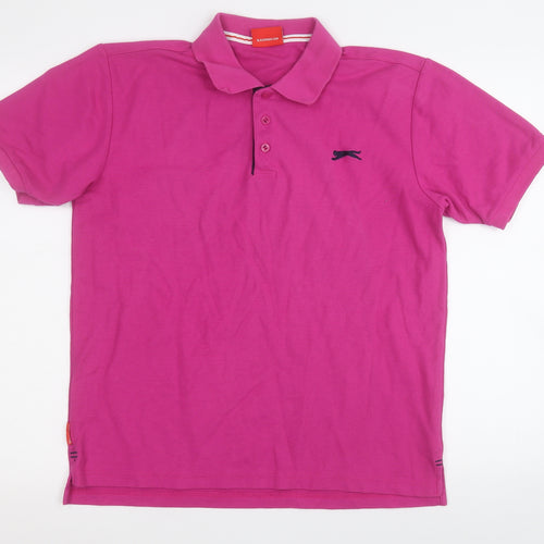 Slazenger Mens Purple  Polyester  Polo Size L Collared Button