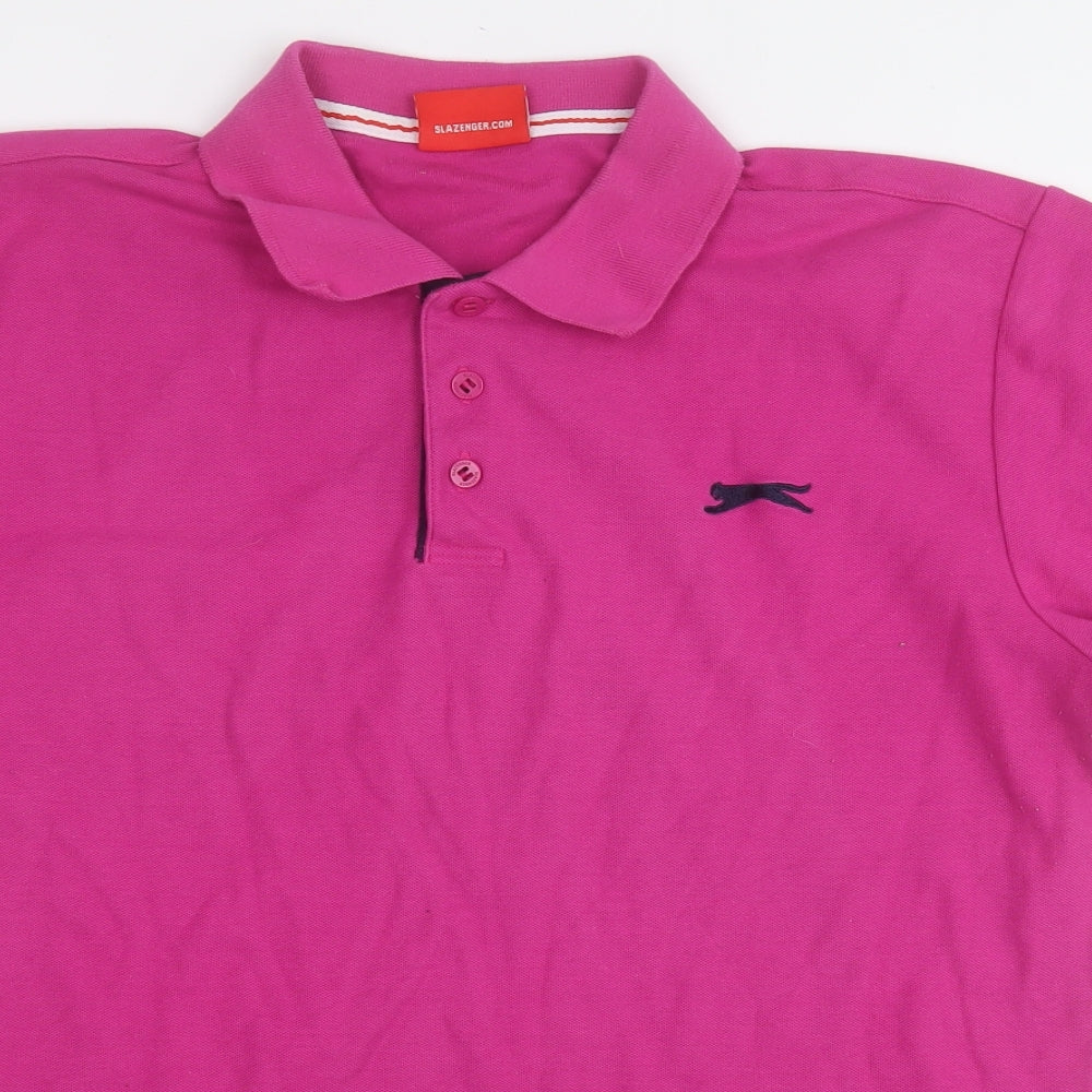 Slazenger Mens Purple  Polyester  Polo Size L Collared Button