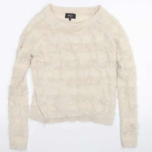 Only Womens Beige Round Neck  Nylon Pullover Jumper Size XS