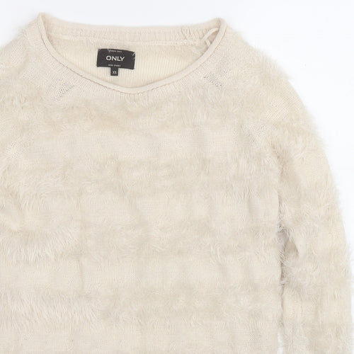 Only Womens Beige Round Neck  Nylon Pullover Jumper Size XS