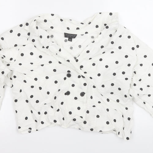 Topshop Womens White Polka Dot Viscose Basic T-Shirt Size 6 V-Neck