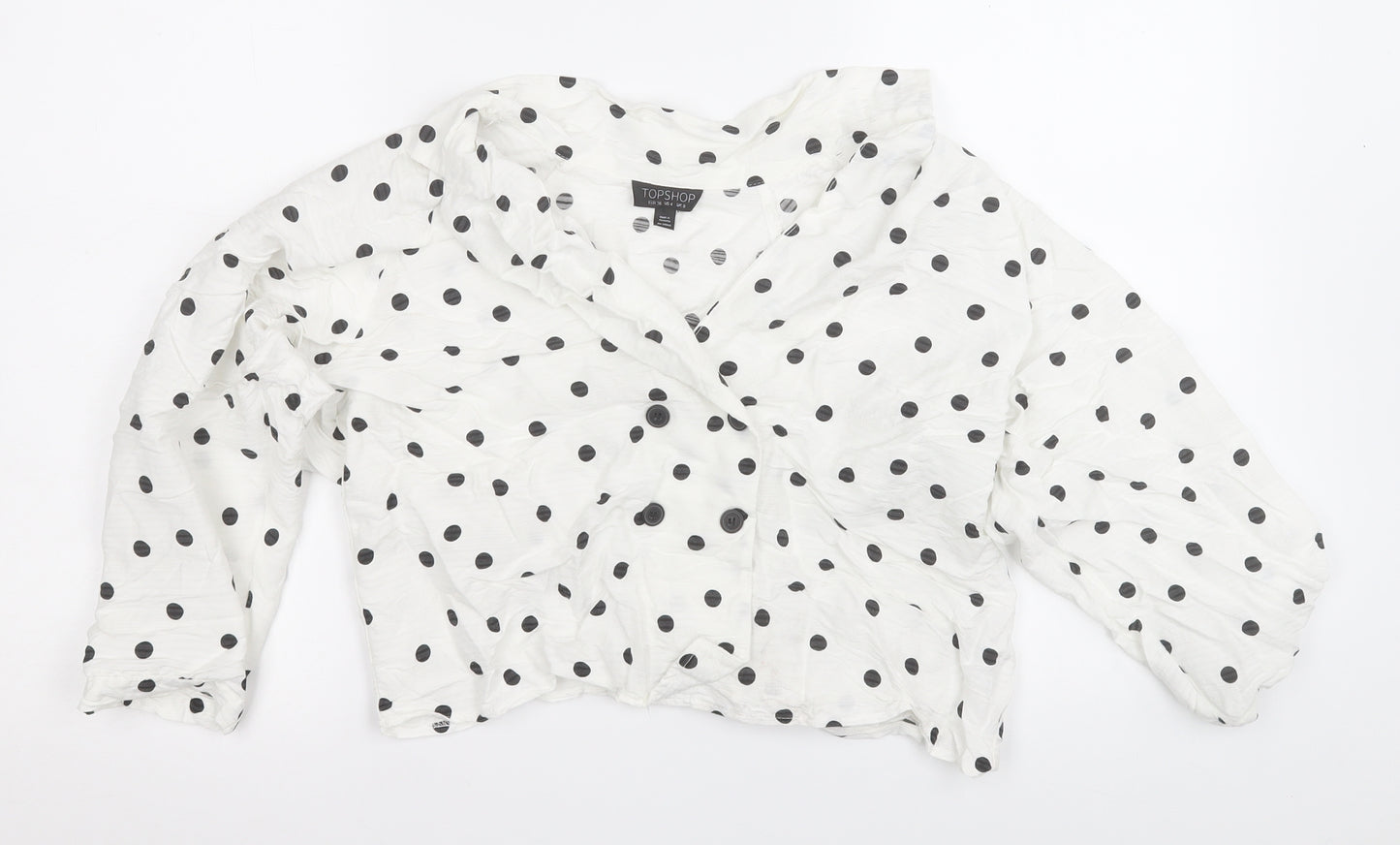 Topshop Womens White Polka Dot Viscose Basic T-Shirt Size 6 V-Neck