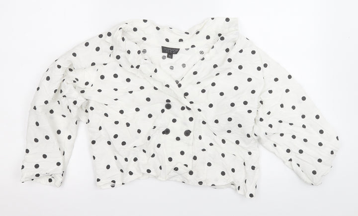 Topshop Womens White Polka Dot Viscose Basic T-Shirt Size 6 V-Neck