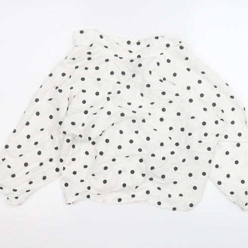 Topshop Womens White Polka Dot Viscose Basic T-Shirt Size 6 V-Neck