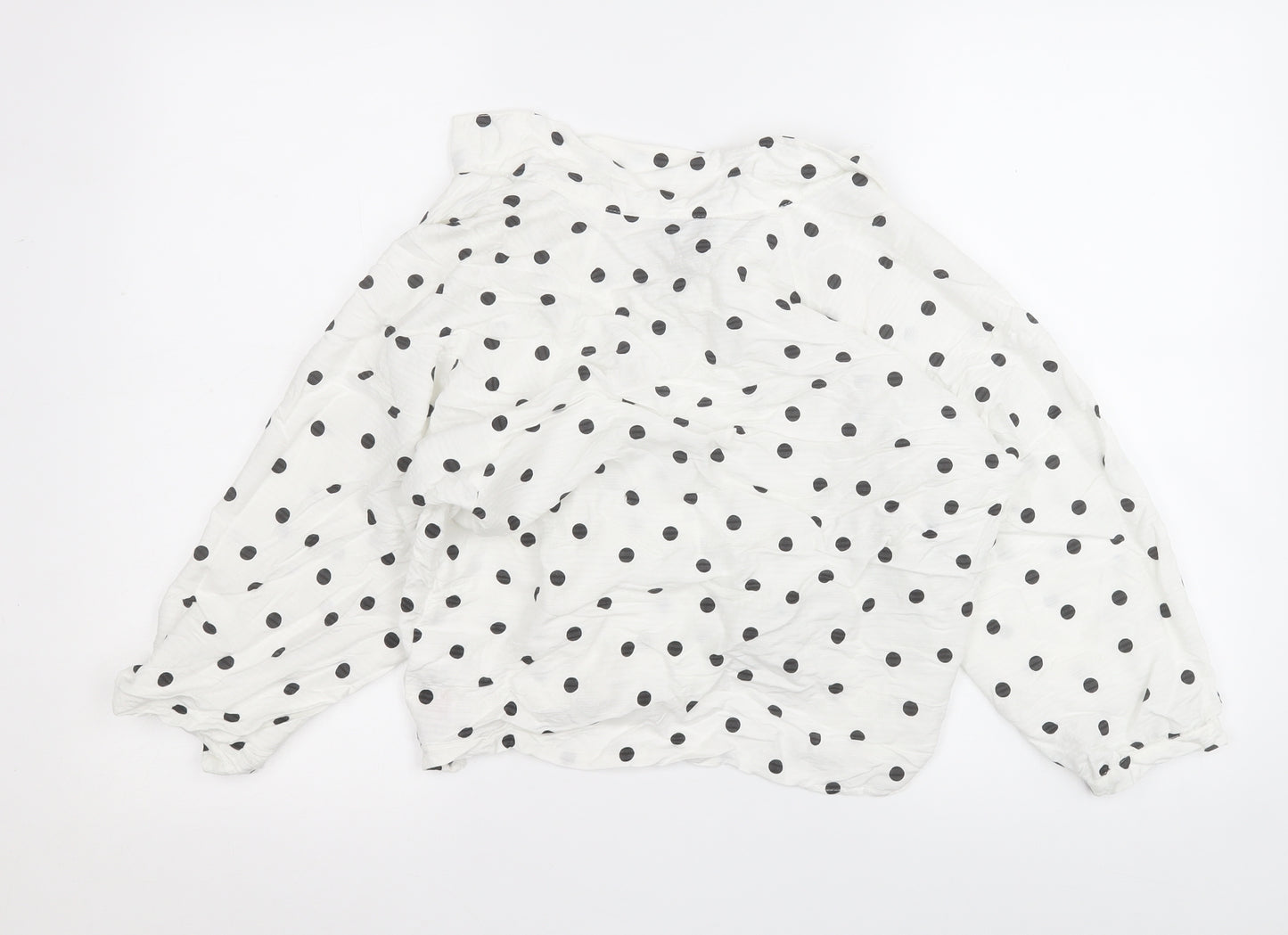 Topshop Womens White Polka Dot Viscose Basic T-Shirt Size 6 V-Neck