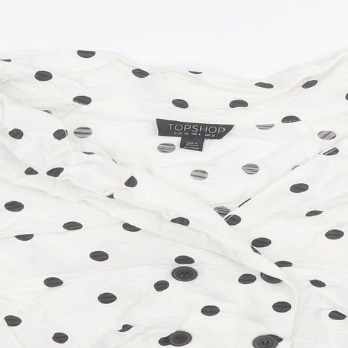 Topshop Womens White Polka Dot Viscose Basic T-Shirt Size 6 V-Neck