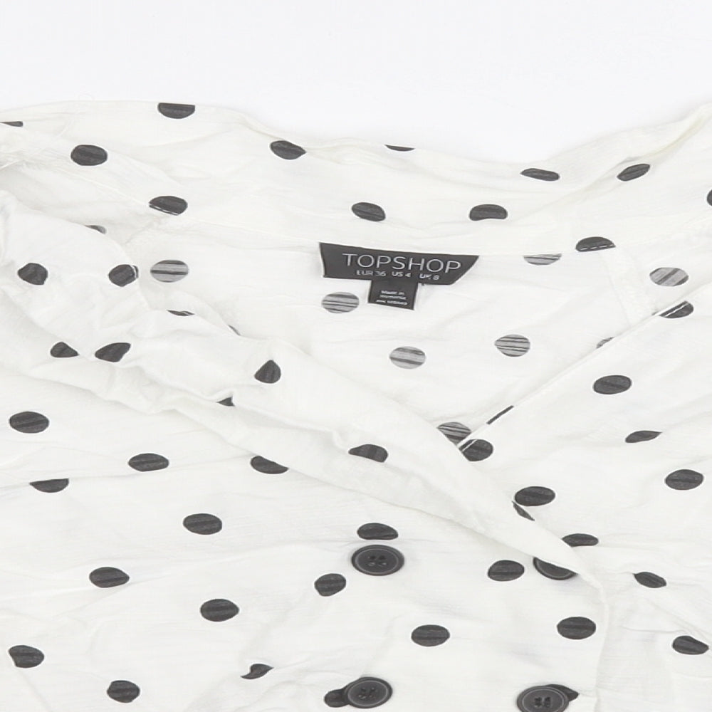 Topshop Womens White Polka Dot Viscose Basic T-Shirt Size 6 V-Neck