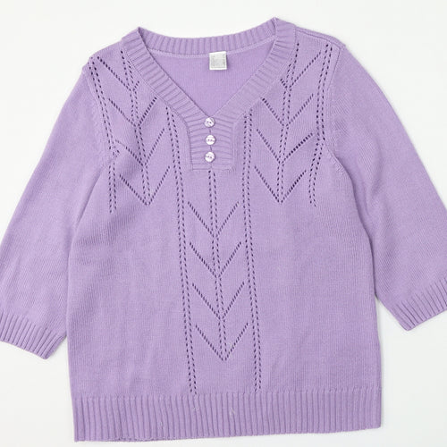 Preworn Womens Purple V-Neck  Polyacrylate Fibre Pullover Jumper Size 14