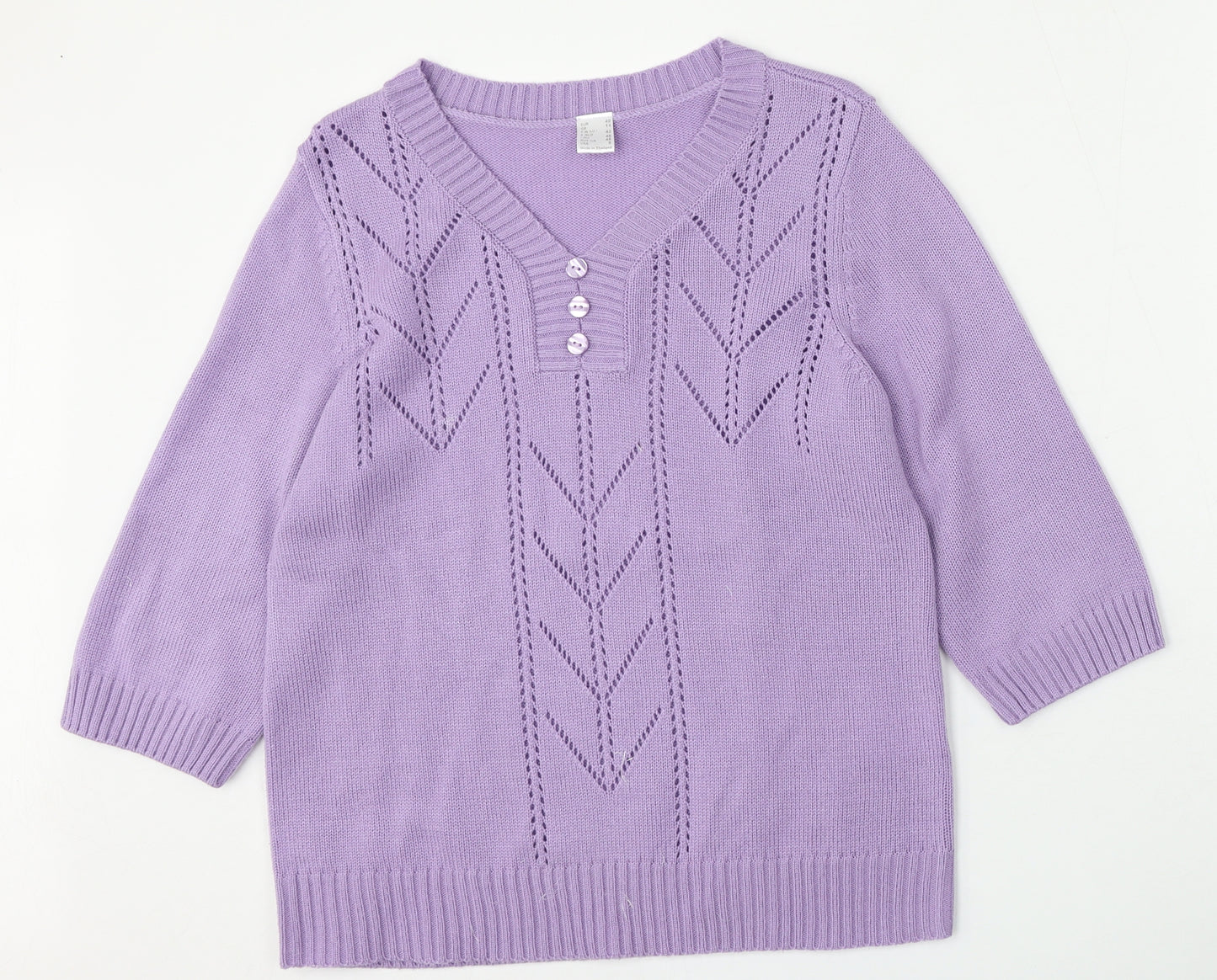 Preworn Womens Purple V-Neck  Polyacrylate Fibre Pullover Jumper Size 14