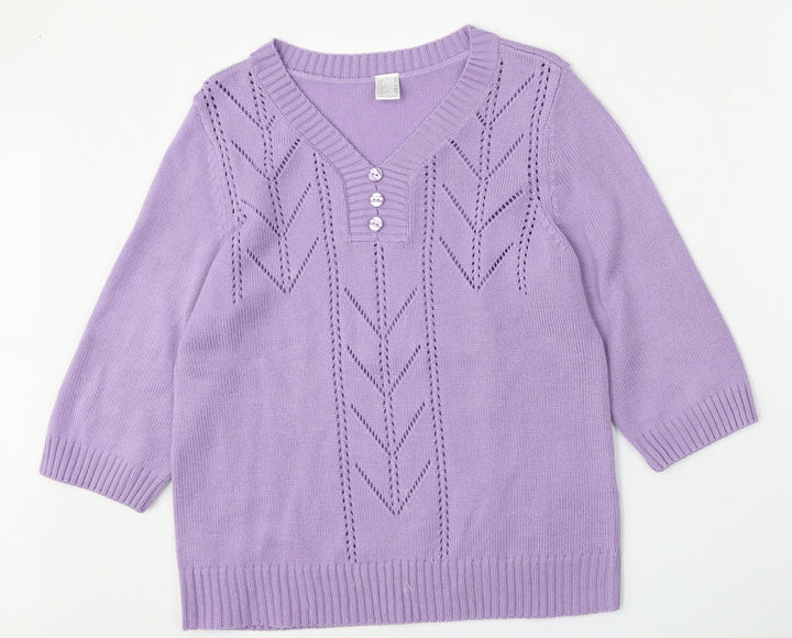 Preworn Womens Purple V-Neck  Polyacrylate Fibre Pullover Jumper Size 14