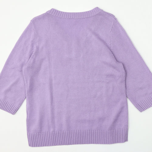 Preworn Womens Purple V-Neck  Polyacrylate Fibre Pullover Jumper Size 14