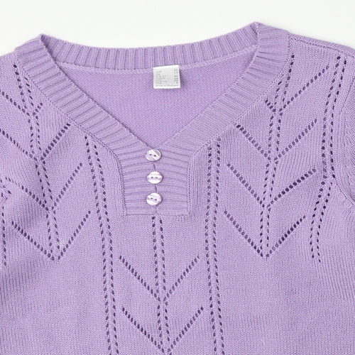 Preworn Womens Purple V-Neck  Polyacrylate Fibre Pullover Jumper Size 14