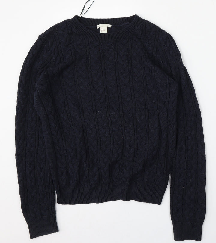 H&M Womens Blue Round Neck  Cotton Pullover Jumper Size M