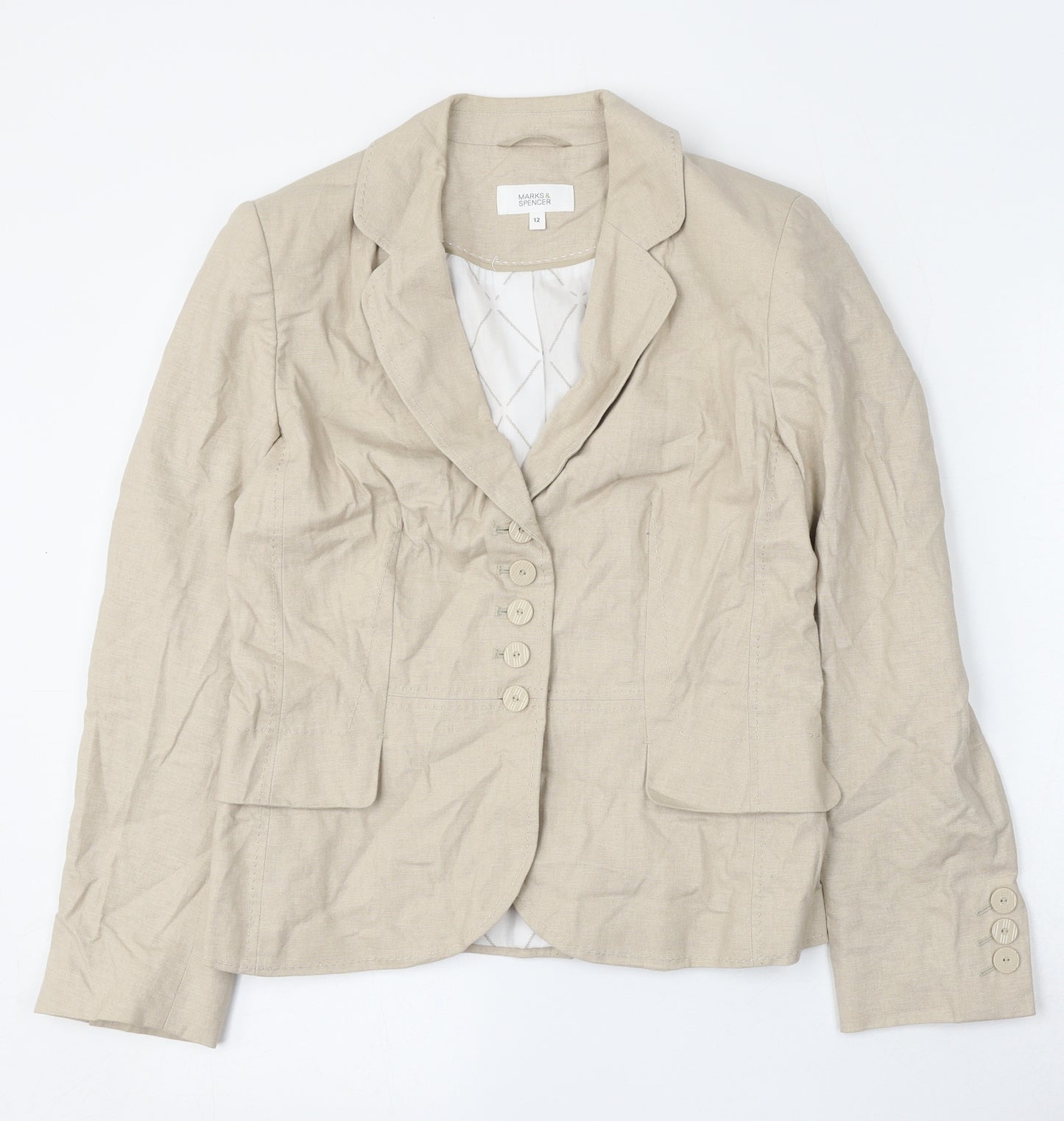 Marks and Spencer Womens Beige  Linen Jacket Blazer Size 12