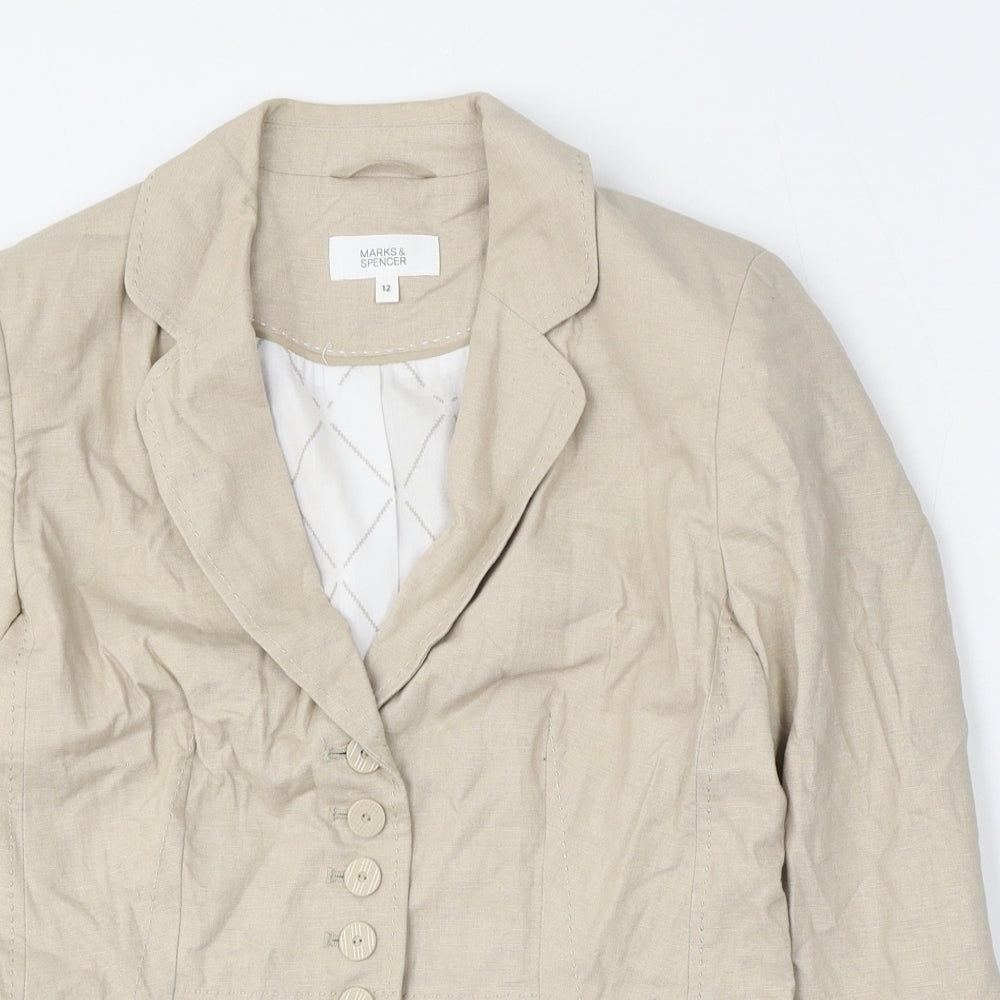 Marks and Spencer Womens Beige  Linen Jacket Blazer Size 12