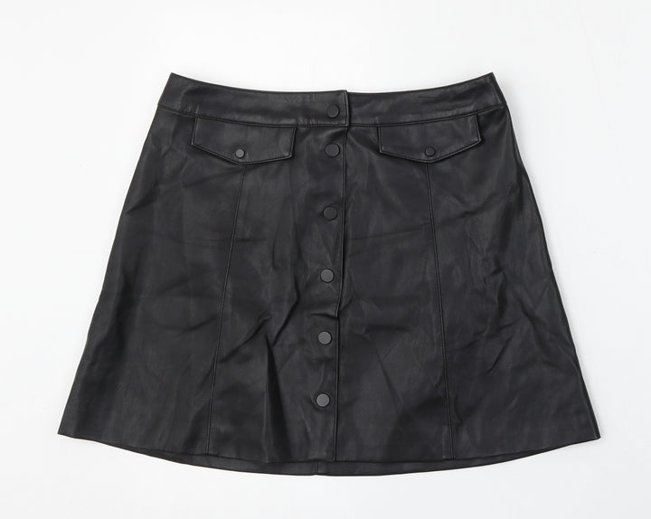 Divided by H&M Womens Black Polyurethane A-Line Skirt Size 8 Snap