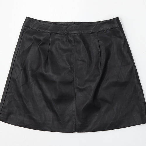Divided by H&M Womens Black  Polyurethane A-Line Skirt Size 8   Snap