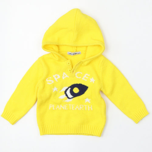 Cat stop Boys Yellow  Polyester Pullover Jumper Size 9-12 Months