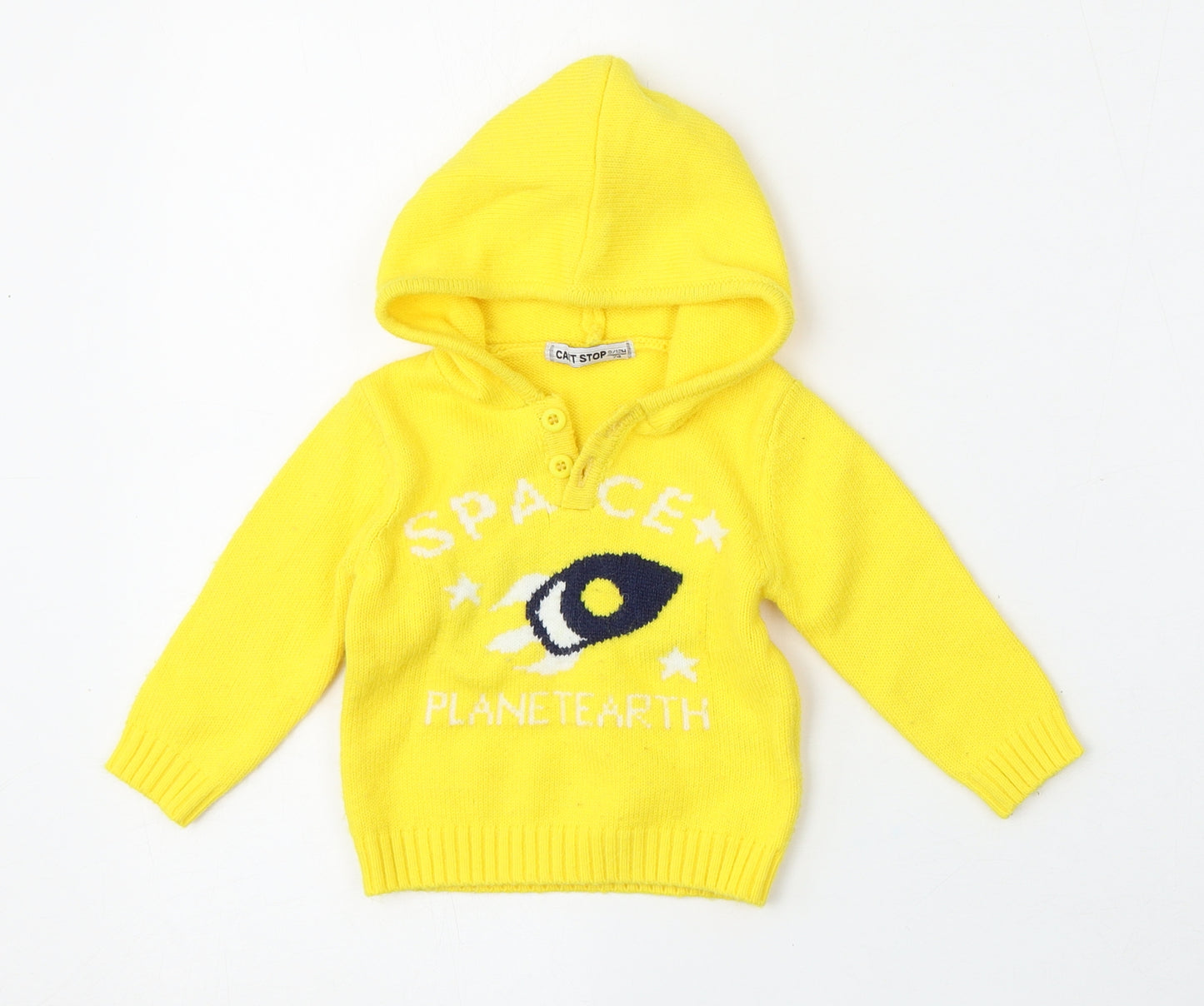Cat stop Boys Yellow  Polyester Pullover Jumper Size 9-12 Months