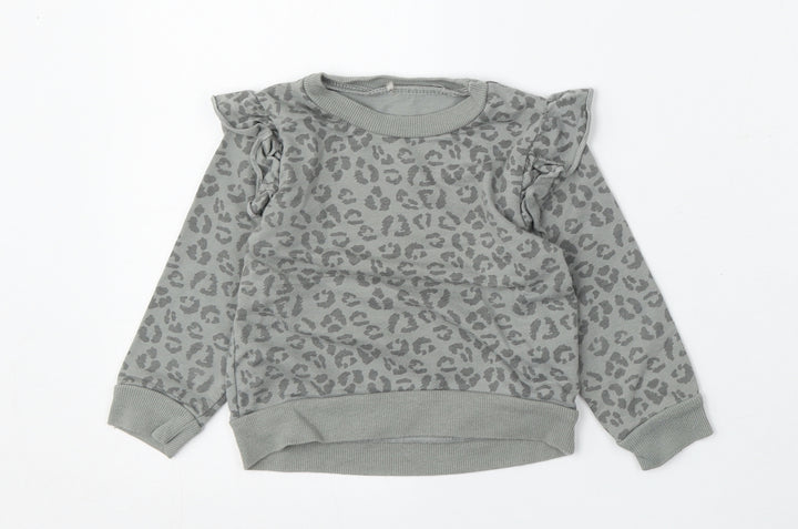 Chick Pea Girls Grey Animal Print Cotton Pullover Jumper Size 24 Months
