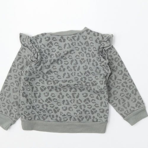 Chick Pea Girls Grey Animal Print Cotton Pullover Jumper Size 24 Months