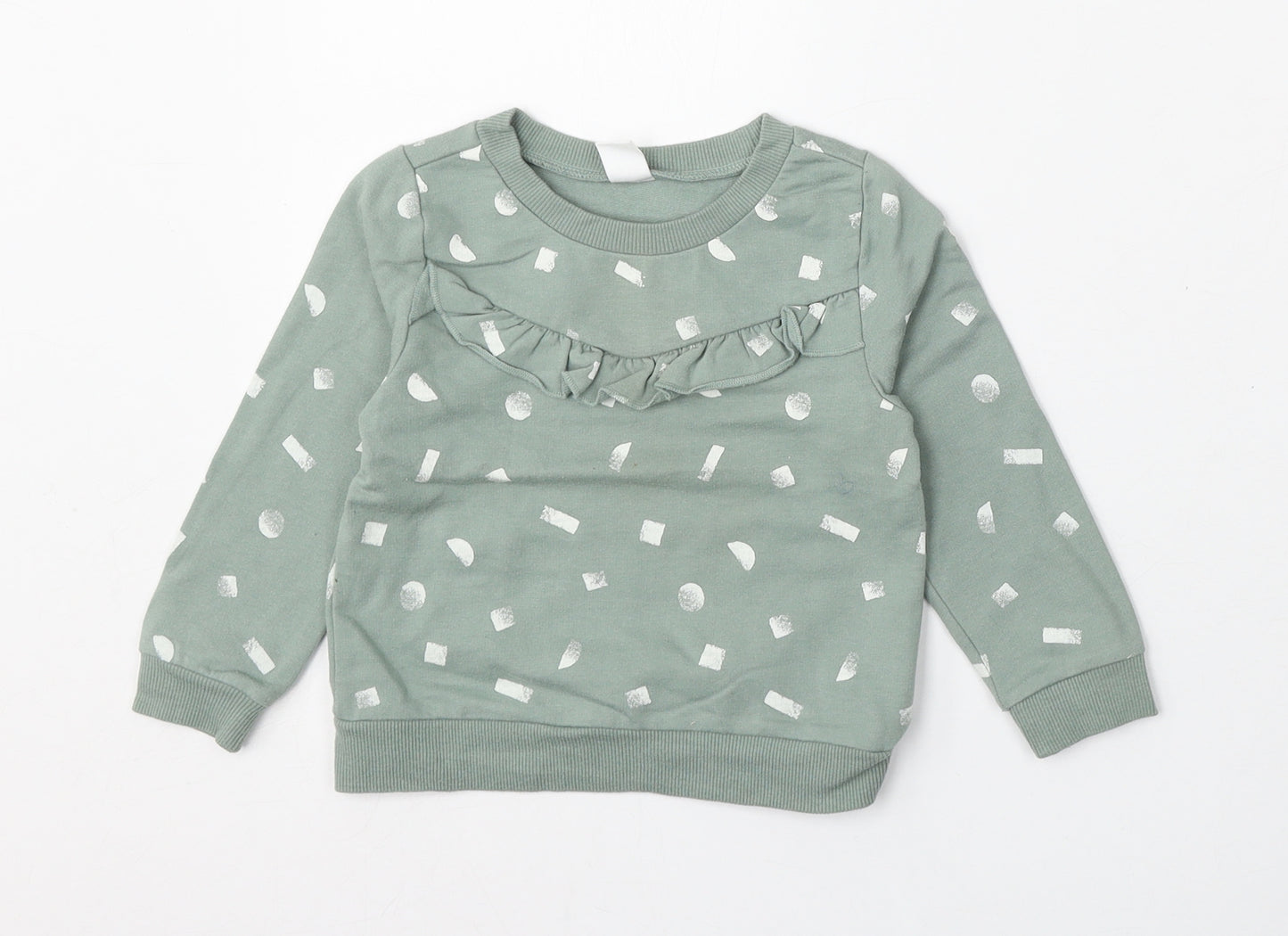 PL: Baby Girls Green Geometric Cotton Pullover Jumper Size 24 Months