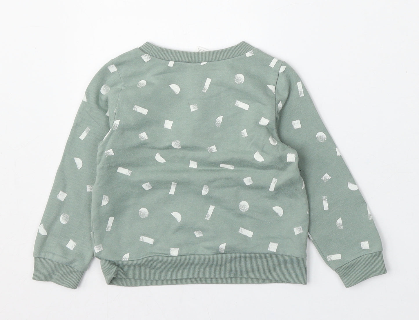 PL: Baby Girls Green Geometric Cotton Pullover Jumper Size 24 Months