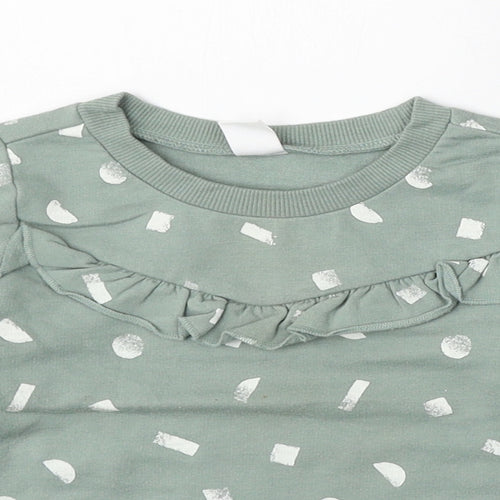 PL: Baby Girls Green Geometric Cotton Pullover Jumper Size 24 Months