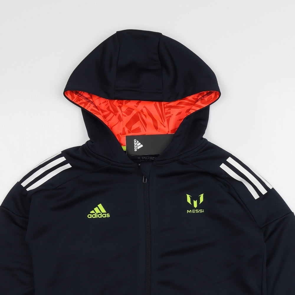 adidas Boys Blue  100% Polyester Full Zip Hoodie Size 11-12 Years   - Messi 10