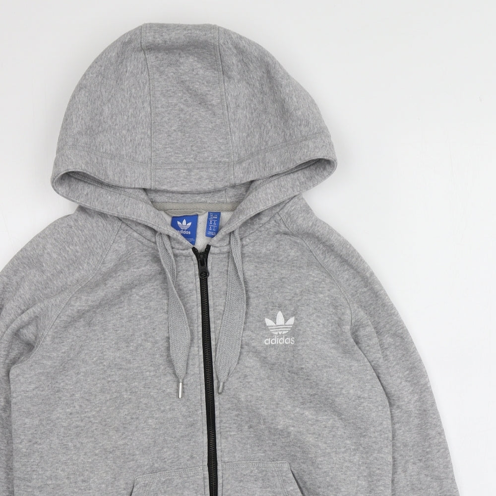 adidas Womens Grey  Cotton Full Zip Hoodie Size 12