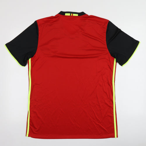 adidas Mens Red  Polyester  T-Shirt Size L V-Neck  - URBSFA KBVB football