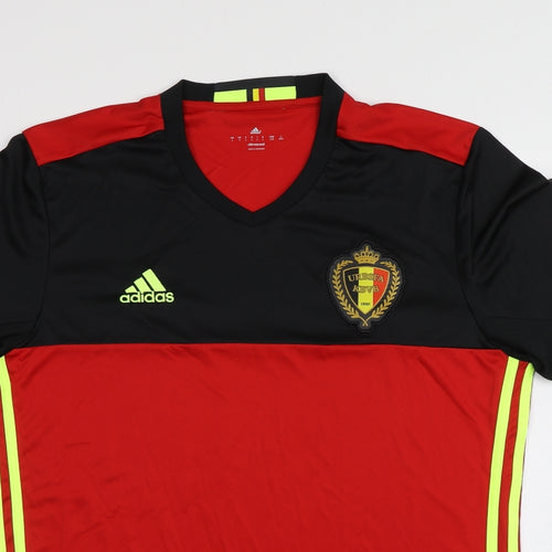 adidas Mens Red  Polyester  T-Shirt Size L V-Neck  - URBSFA KBVB football