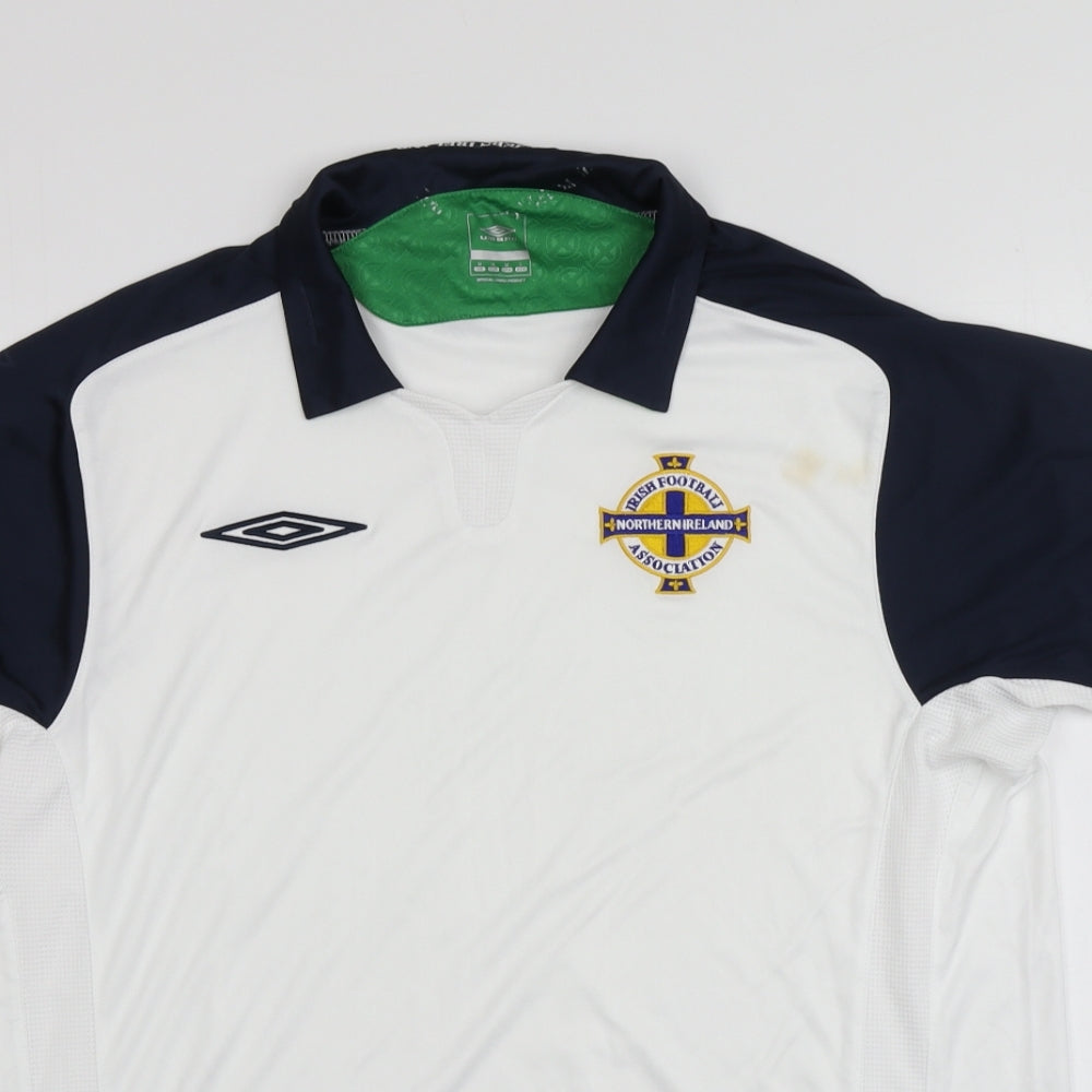 Umbro Mens White  Polyester  T-Shirt Size M Round Neck  - Northern Ireland Irish Football