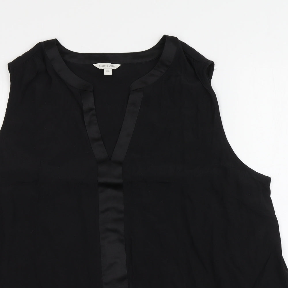Monsoon Womens Black  Viscose Basic T-Shirt Size XL V-Neck