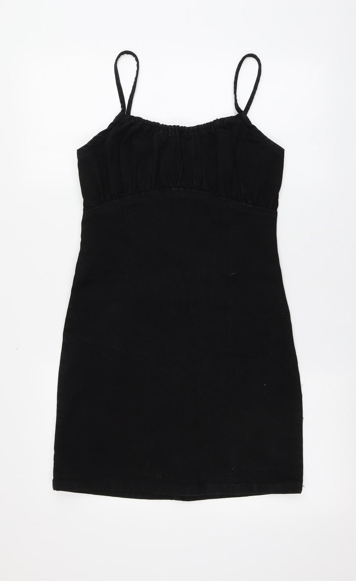 New Look Womens Black Cotton A-Line Size 10 Square Neck