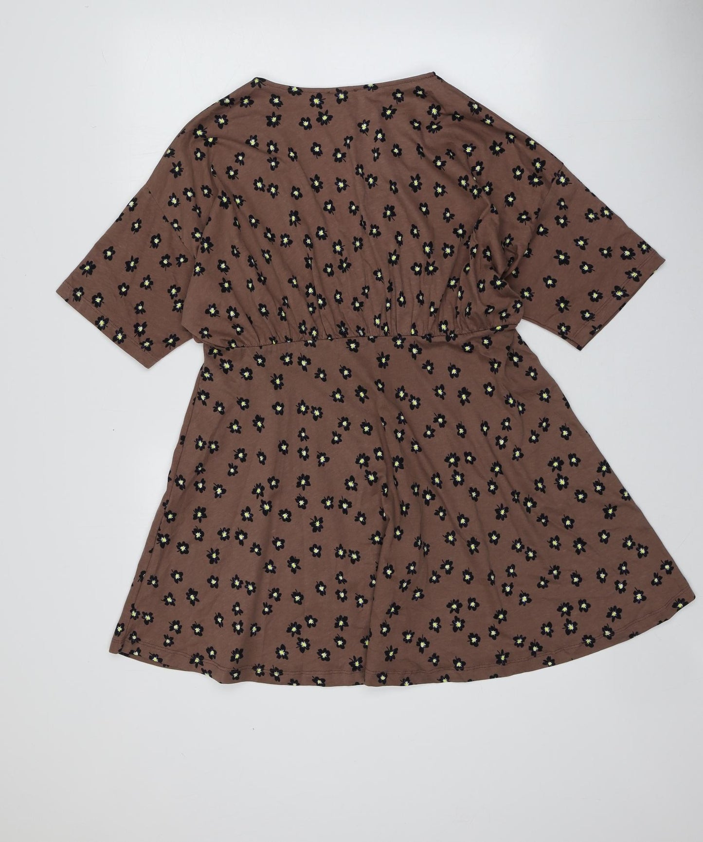 ASOS Womens Brown Fair Isle 100% Cotton Basic T-Shirt Size 14 V-Neck